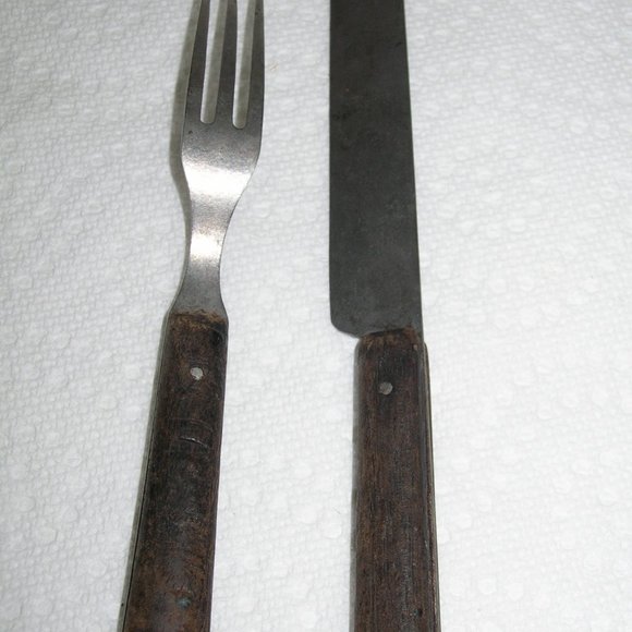 Antique CIVIL WAR ERA FORK Wood & Steel 3-PRONG/TINE  Antique Civil War Utensils 3-Tine Fork & Knife Child\'s Wooden Handle Flatware  Z